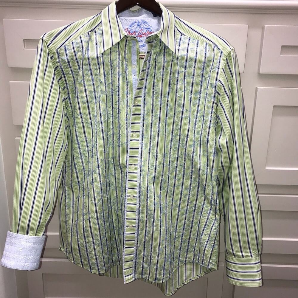 Robert Graham Green and Blue Stripe Button Down XL